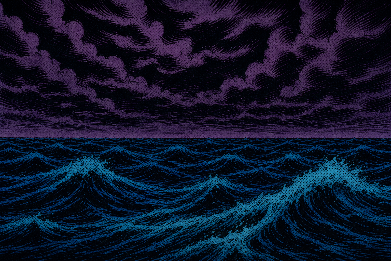 Wide view of dark primordial waters; no stars or heavenly bodies.
